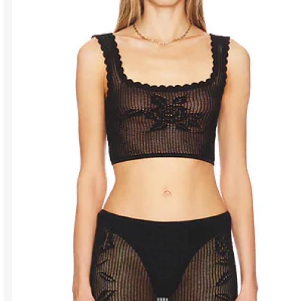 LOBA Toshi Floral Knit Crop Top Black Revolve Size M Sleeveless Scalloped NEW